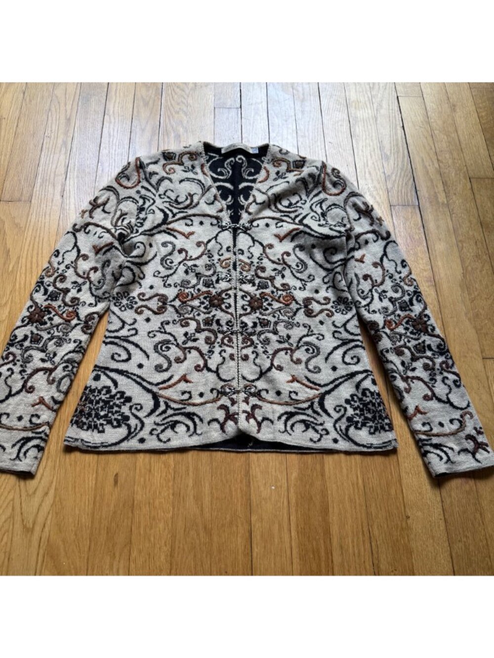 Simply Natural Size S Beige & Black Alpacal Peru Embroidered Cardigan - Picture 11 of 16